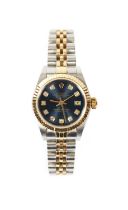 A LADIES 18CT GOLD AND STEEL DIAMOND SET ROLEX OYSTER PERPETUAL DATEJUST WRIST WATCH