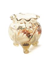 EMILE GALLE. A LATE 19TH CENTURY SMALL ENAMELLED AMBER GLASS BULBOUS VASE