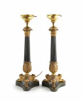 A PAIR OF REGENCY STYLE BRONZE AND ORMOLU LAMP BASES