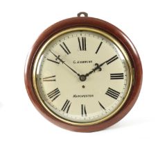 G HAMMOND, MANCHESTER. A 19TH CENTURY MAHOGANY 13” CONVEX DIAL FUSEE WALL CLOCK