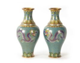 A PAIR OF 20TH CENTURY CHINESE CLOISONNÉ ENAMEL VASES