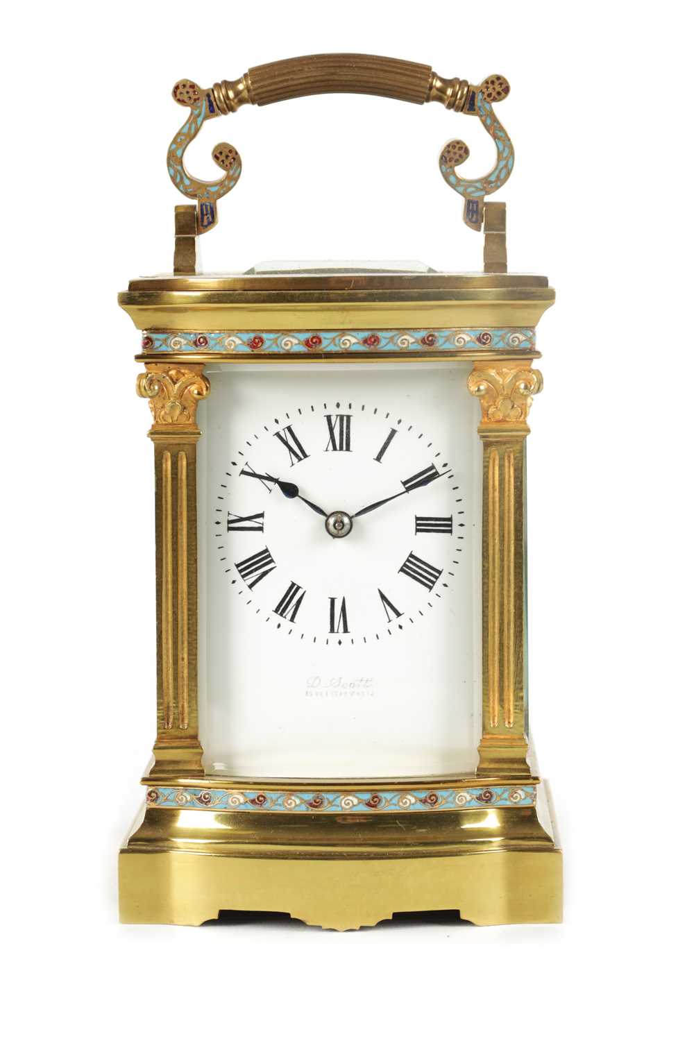 A LATE 19TH CENTURY FRENCH CHAMPLEVE ENAMEL STRIKING CARRIAGE CLOCK