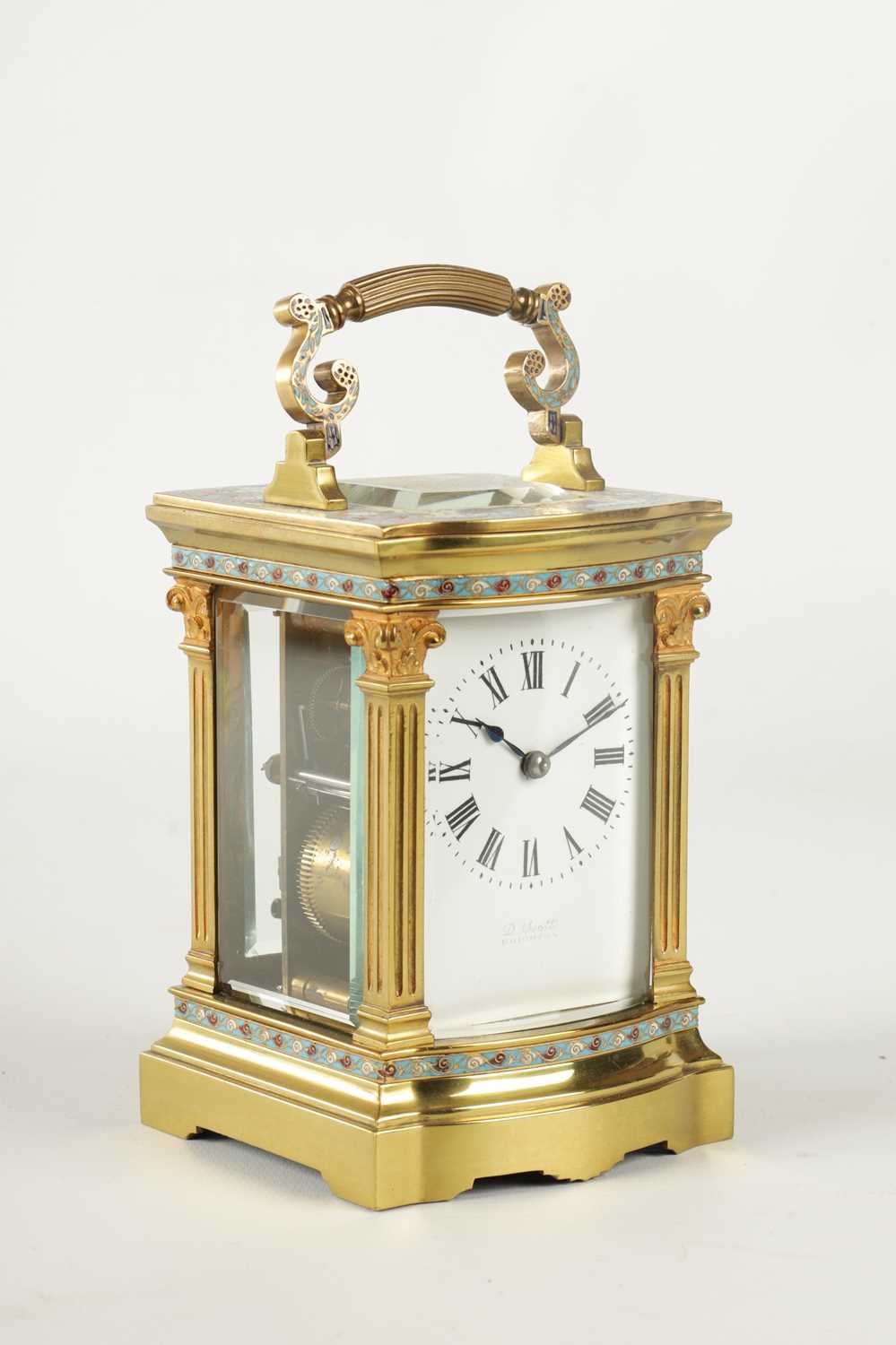 A LATE 19TH CENTURY FRENCH CHAMPLEVE ENAMEL STRIKING CARRIAGE CLOCK - Image 4 of 8