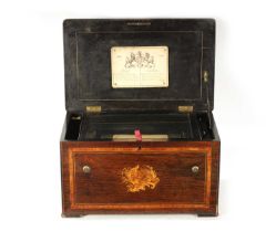 A 19TH CENTURY MARQUETRY INLAID WALNUT MUSIC BOX WITH FITTED ORGAN