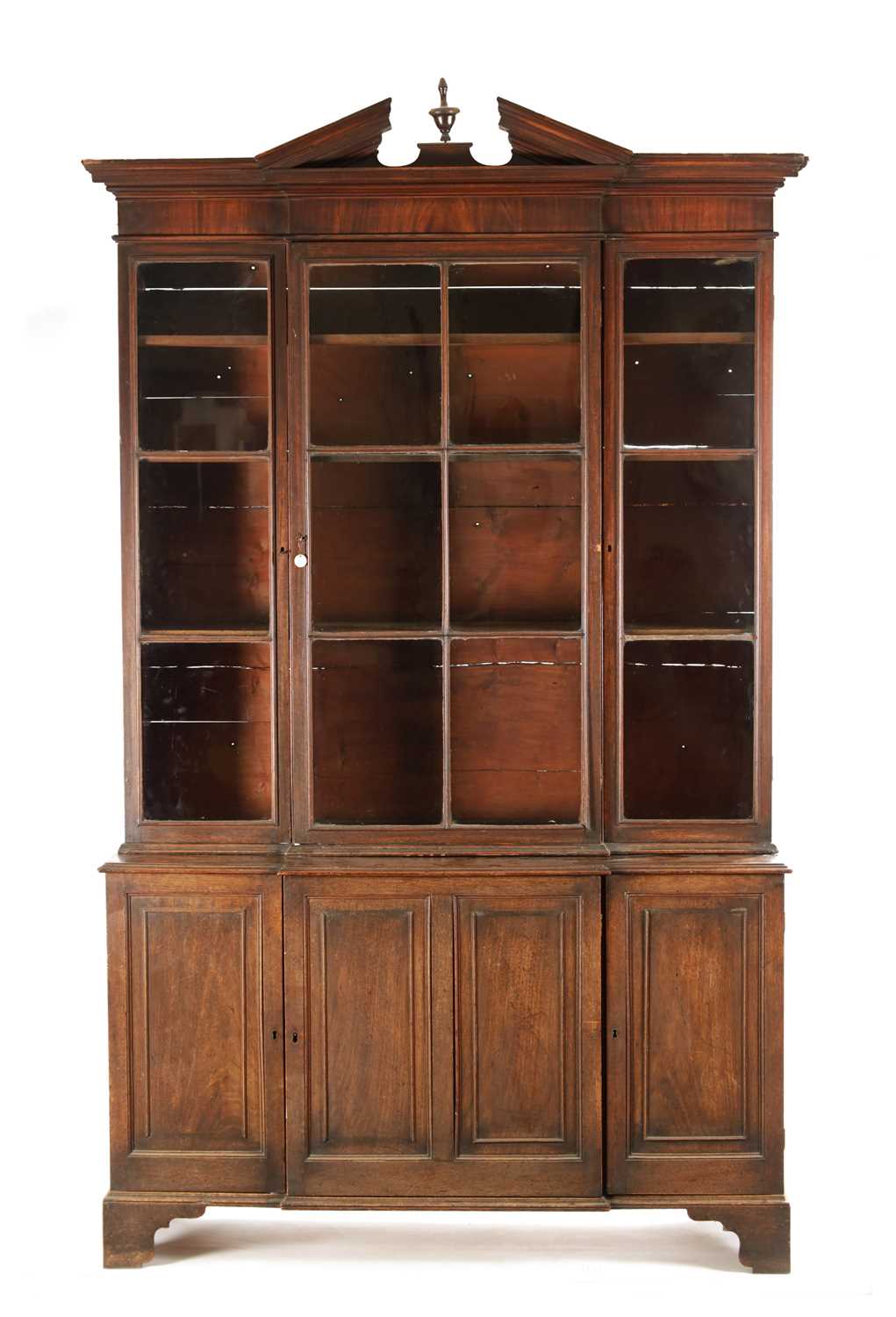 A RARE SMALL SIZED GEORGE II MAHOGANY BREAKFRONT LIBRARY BOOKCASE