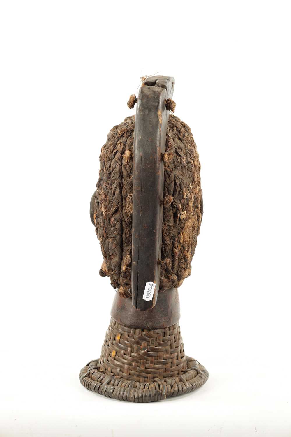 AN OLD AFRICAN WICKER AND PARDIMENT TRIBAL HEAD POSSIBLY YORUBA - Image 4 of 6