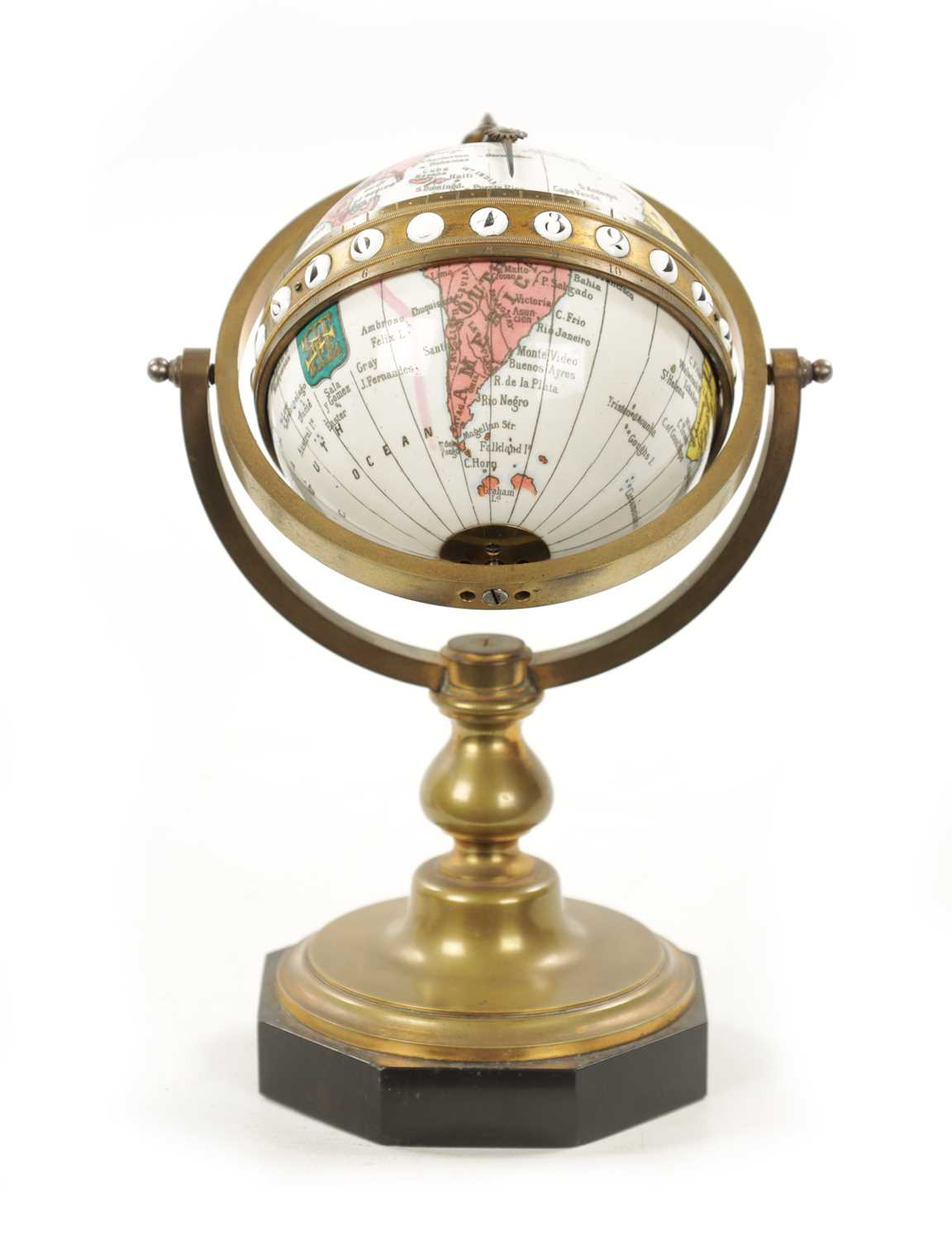 ANTOINE REDIER, PARIS. A LATE 19TH CENTURY ROTATING ENAMEL GLOBE CLOCK