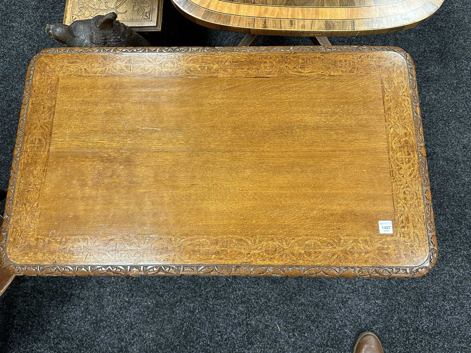 A 19TH CENTURY CARVED AND INLAID OAK LIBRARY TABLE BY LAMB MANCHESTER - Image 11 of 16