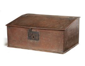 AN 17TH CENTURY SLOPE TOP OAK BIBLE BOX