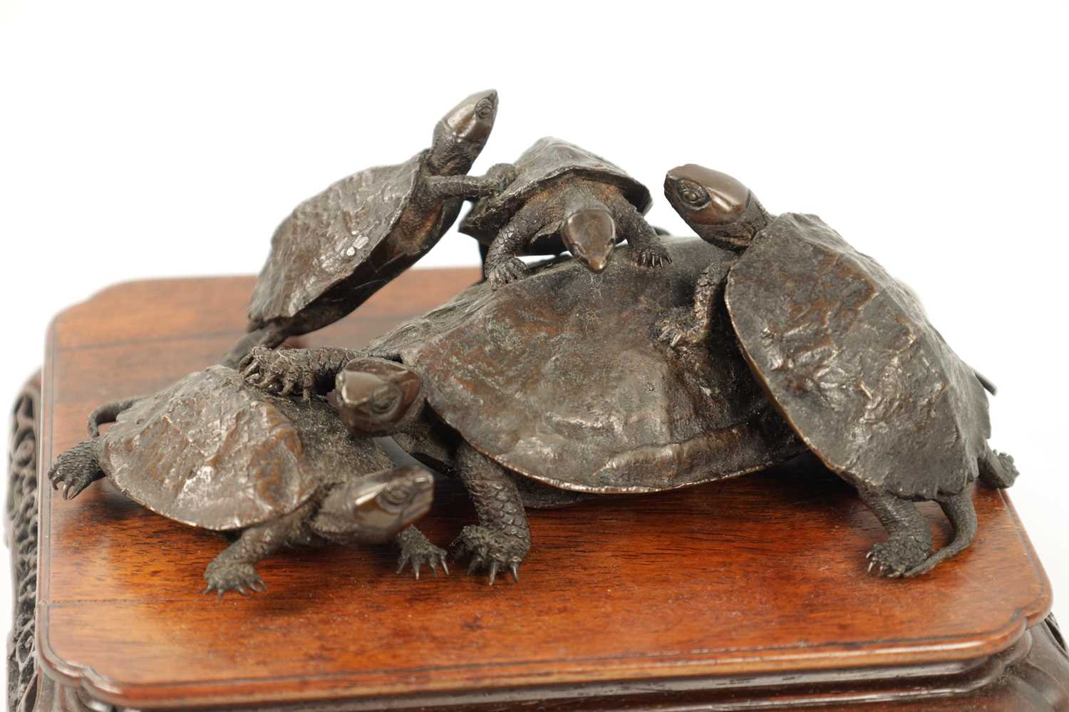 A FINE JAPANESE MEIJI PERIOD BRONZE SCULPTURE OF A GROUP OF TURTLES - Image 4 of 8