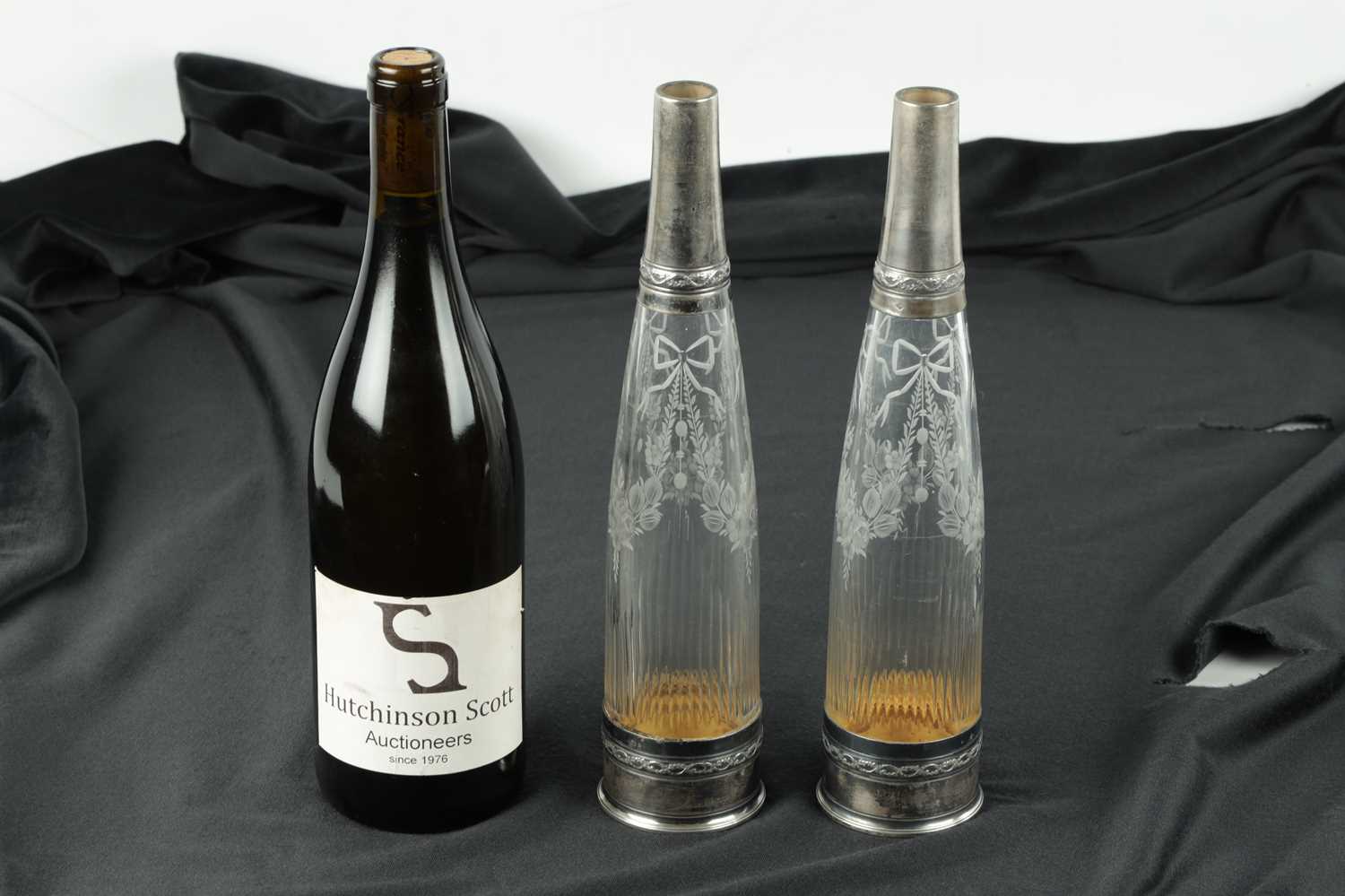 A PAIR OF FRENCH SILVER TOPPED AND CUT GLASS DECANTER BOTTLES - Image 2 of 7