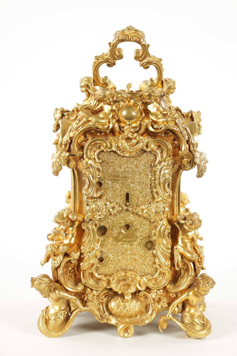 GROHE, PARIS. A FINE AND RARE MID 19TH CENTURY FRENCH CAST GILT BRASS ROCOCO REPEATING PETITE SONNER - Image 6 of 17