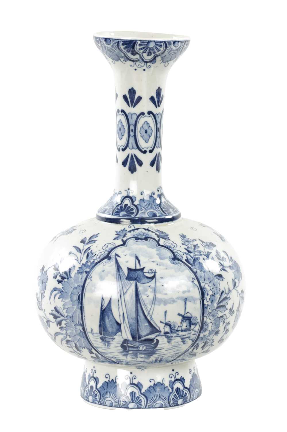 A 19TH CENTURY BLUE AND WHITE DELFT BOTTLE VASE