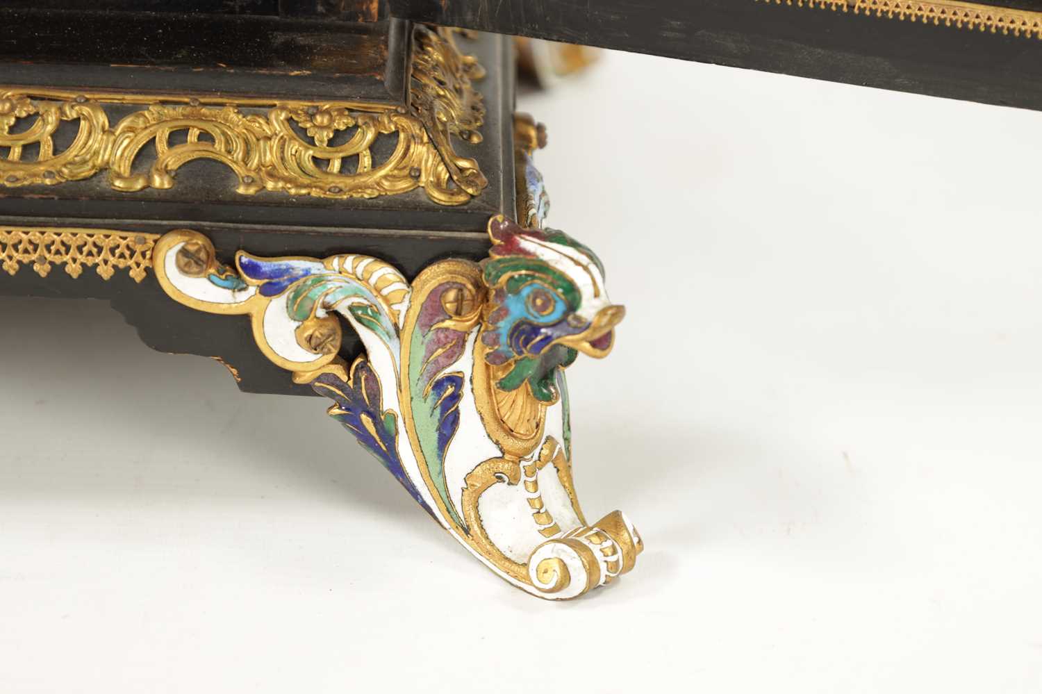 A FINE AND RARE EARLY/MID 19TH CENTURY AUSTRIAN EBONISED, PRESSED BRASS MOUNTED AND VIENNESE ENAMELL - Image 6 of 14