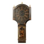 EDWIN RAM, HULL. A LARGE GEORGE III LACQUERED CHINOISERIE STRIKING TAVERN CLOCK