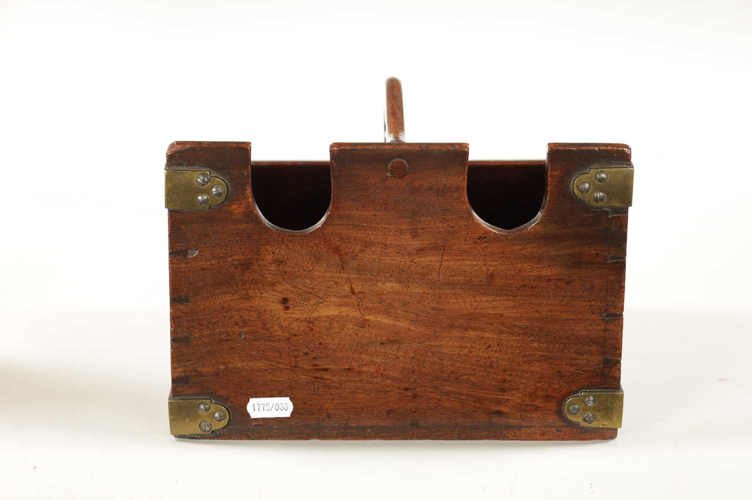 A GEORGE III BOUND MAHOGANY DOUBLE WINE BOTTLE CARRIER - Image 6 of 6