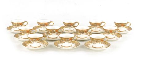 A FINE JAPANESE MEIJI PERIOD COMPLETE SATSUMA TWELVE PLACE TEACUPS AND SAUCERS