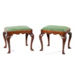 A GOOD AND RARE PAIR OF GEORGE I WALNUT DRESSING STOOLS