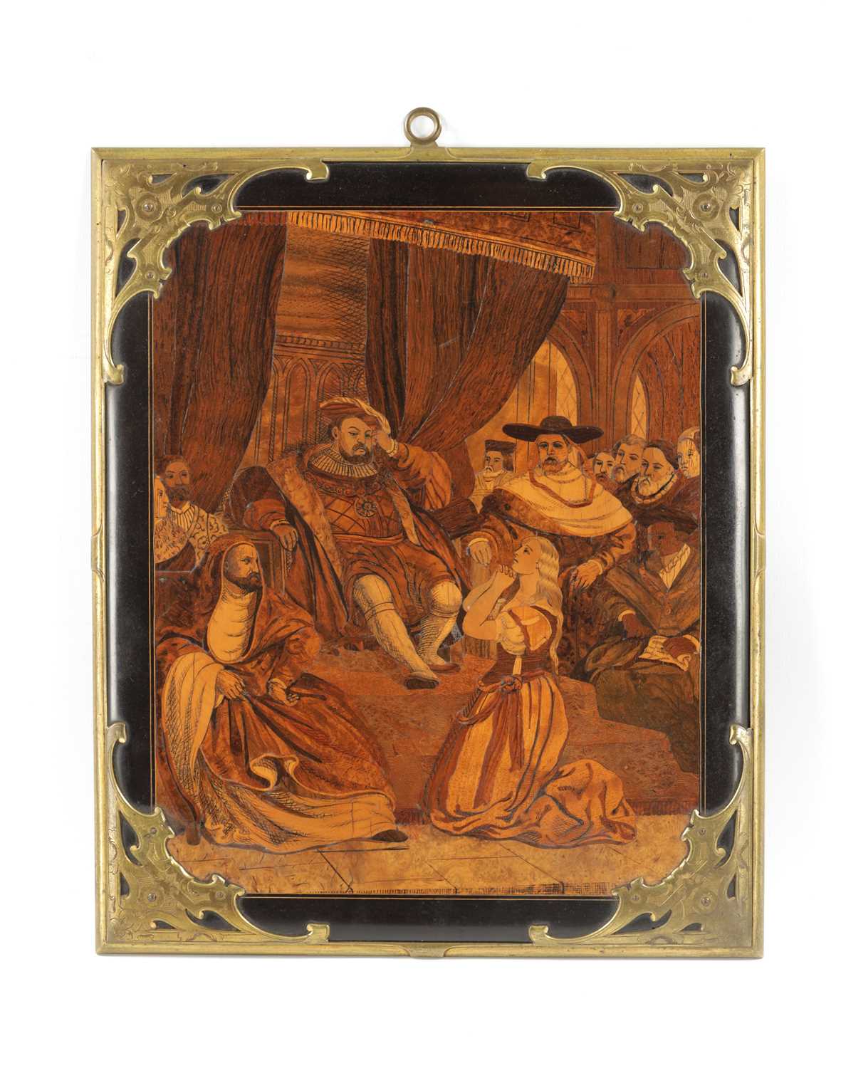 A 19TH CENTURY ORMOLU MOUNTED MARQUETRY WALL PANEL
