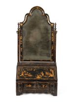 A FINE EARLY 18TH CENTURY CHINOISERIE DECORATED BLACK LACQUER TABLE BUREAU/MIRROR