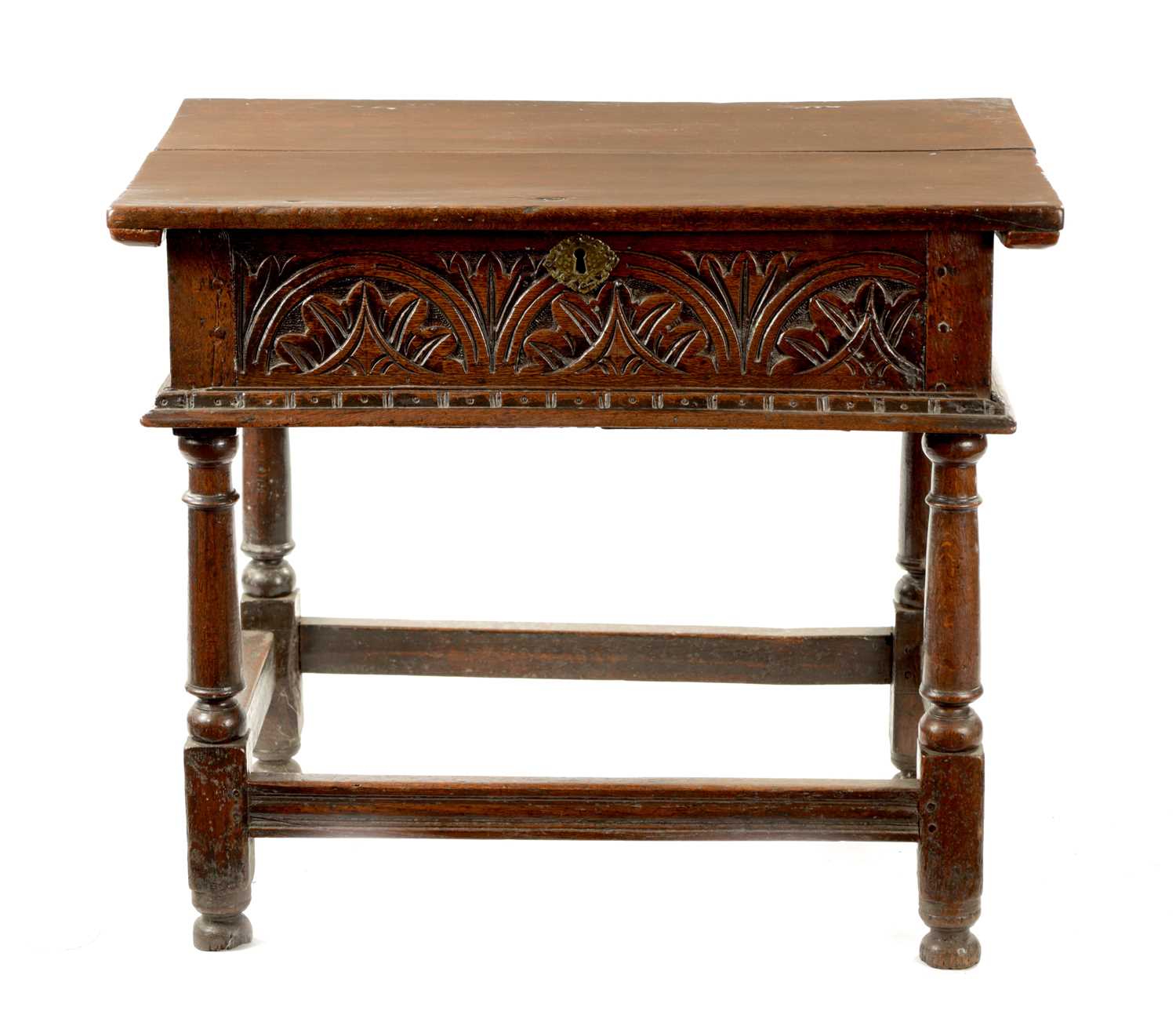 A RARE 17TH CENTURY JOINED OAK BOX TOP SIDE TABLE