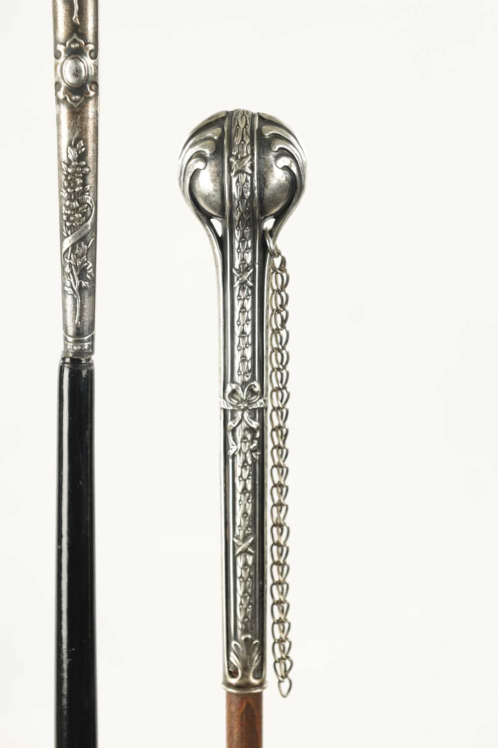 A COLLECTION OF THREE LATE 19TH CENTURY SILVER TOPPED LONG-HANDLED WALKING STICKS - Image 2 of 9