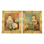 I.B.EATON, A FINE PAIR OF 19TH CENTURY NAIVE SCHOOL FULL LENGTH PORTRAITS OF CHILDREN