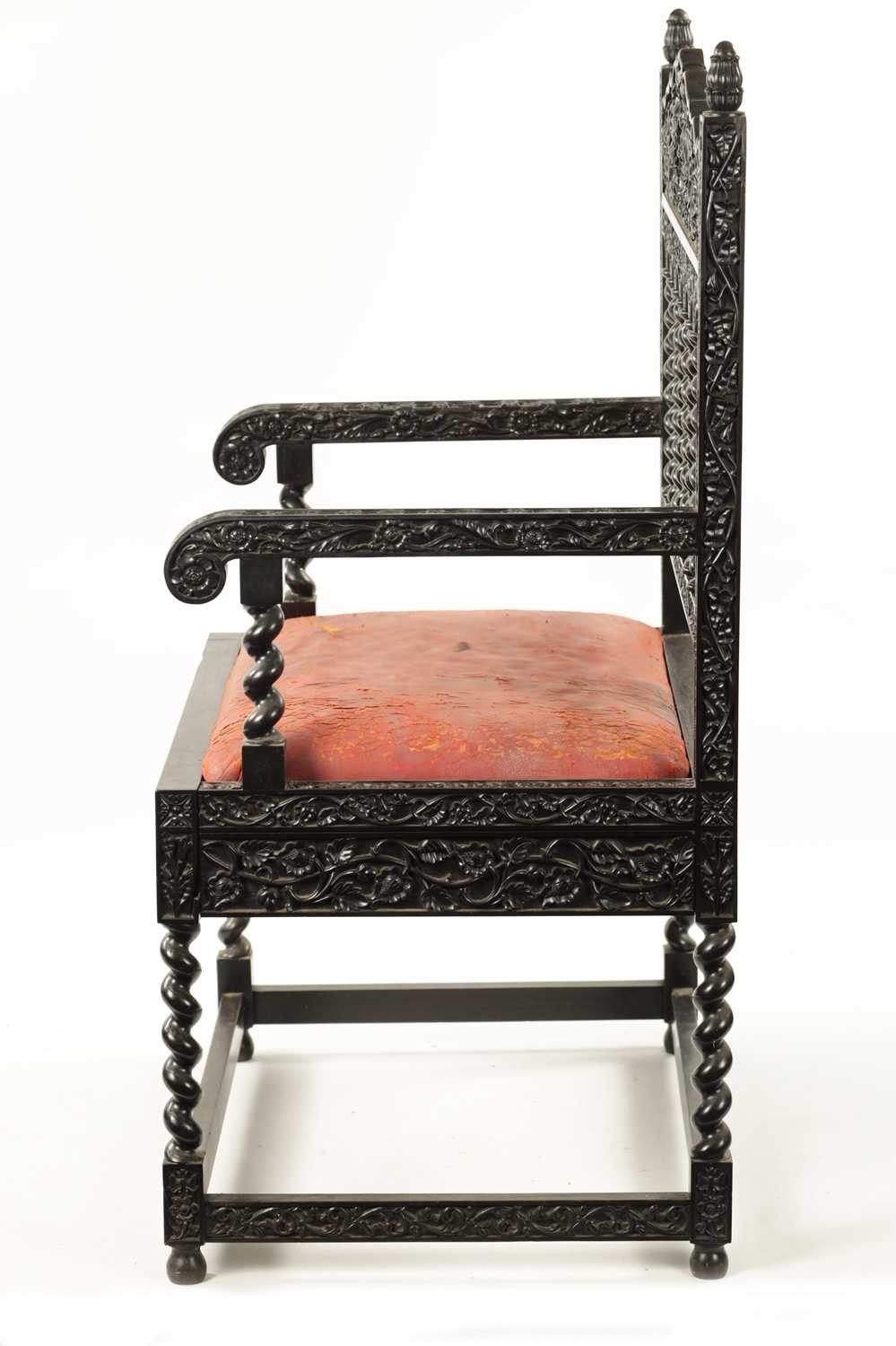 A GOOD 18TH CENTURY CARVED INDIAN COROMANDEL COAST EBONY ARMCHAIR - Image 8 of 9