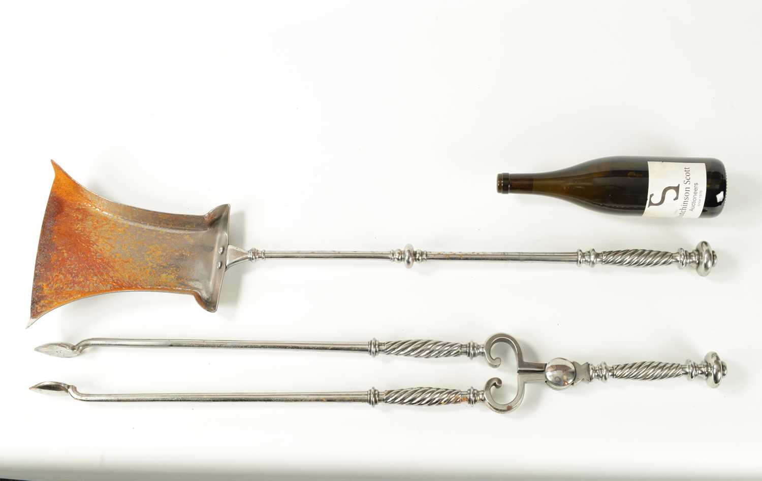 A SET OF TWO COUNTRY HOUSE GEORGIAN STEEL FIRE IRONS - Image 7 of 7