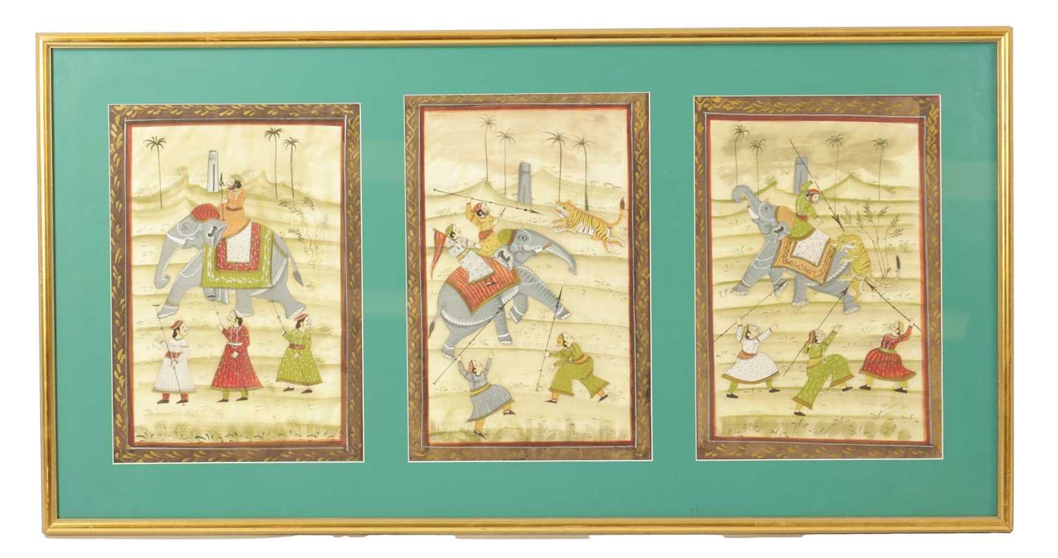 A SET OF THREE 19TH CENTURY INDIAN MOGUL WATERCOLOURS