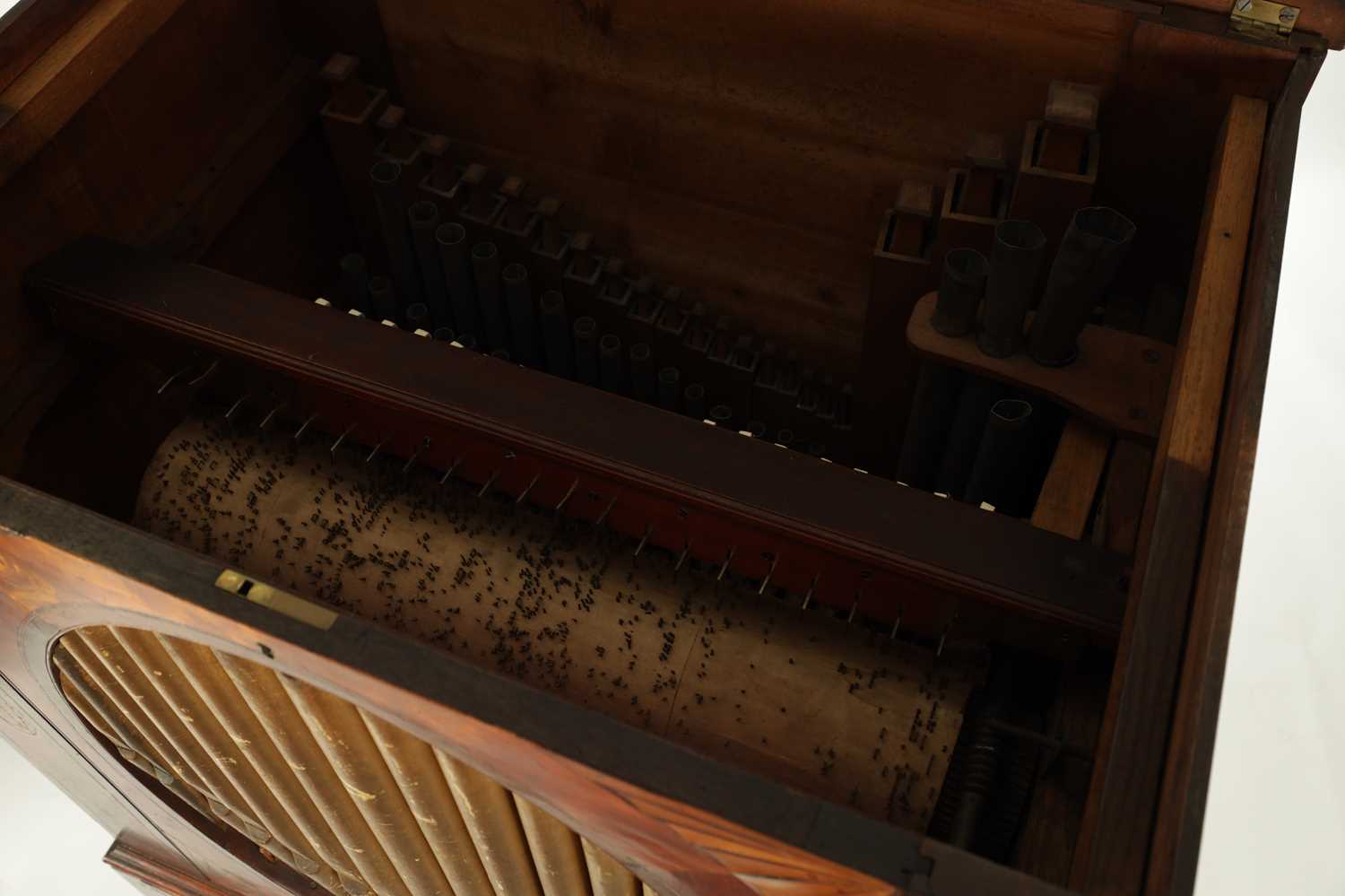 A GEORGE III INLAID SATINWOOD AND MAHOGANY BERREL ORGAN - Image 2 of 6