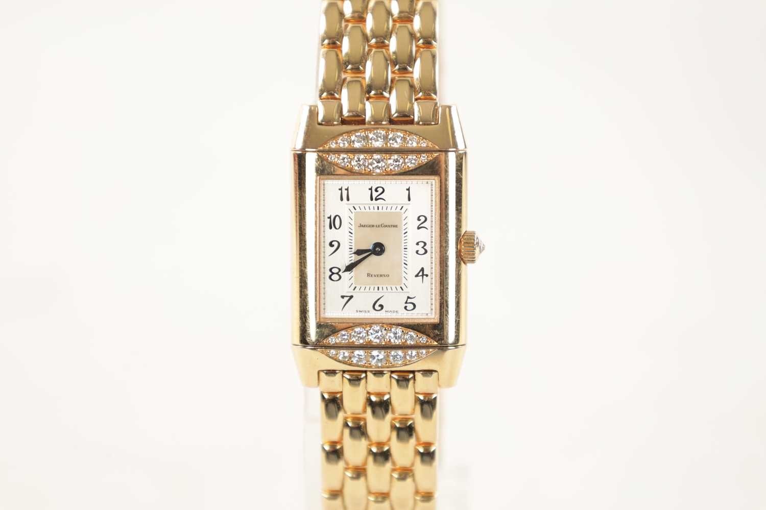 A LADIES JAEGER LE-COUTRE DIAMOND SET 18CT ROSE GOLD DUEL DIAL REVERSO WRISTWATCH - Image 2 of 6