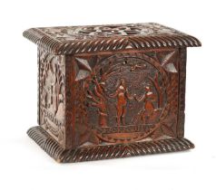 A 19TH CENTURY FOLK ART CARVED FRUITWOOD LIDDED BOX