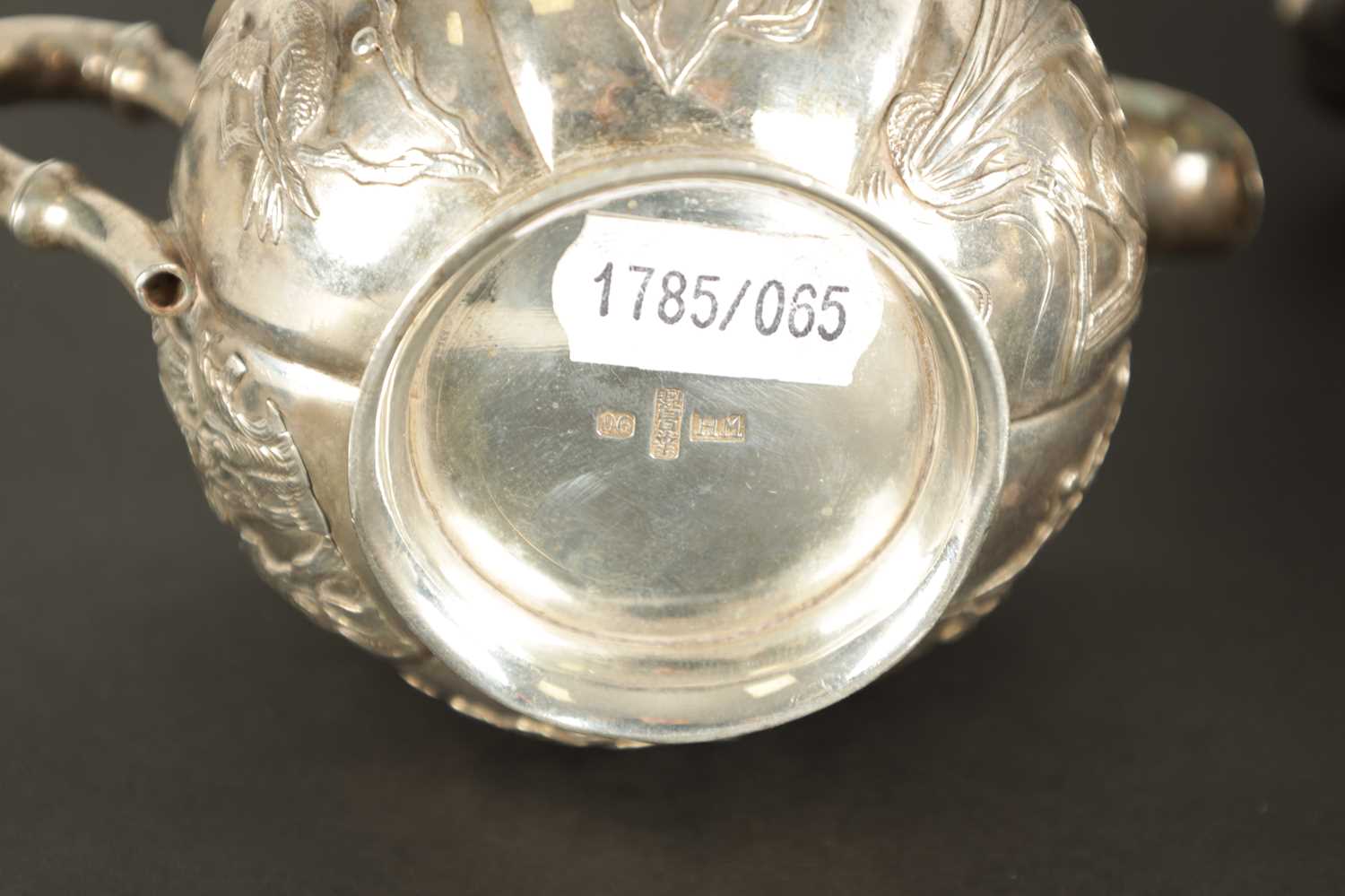 A LATE 19TH CENTURY CHINESE SILVER THREE-PIECE TEA SET - Image 7 of 9