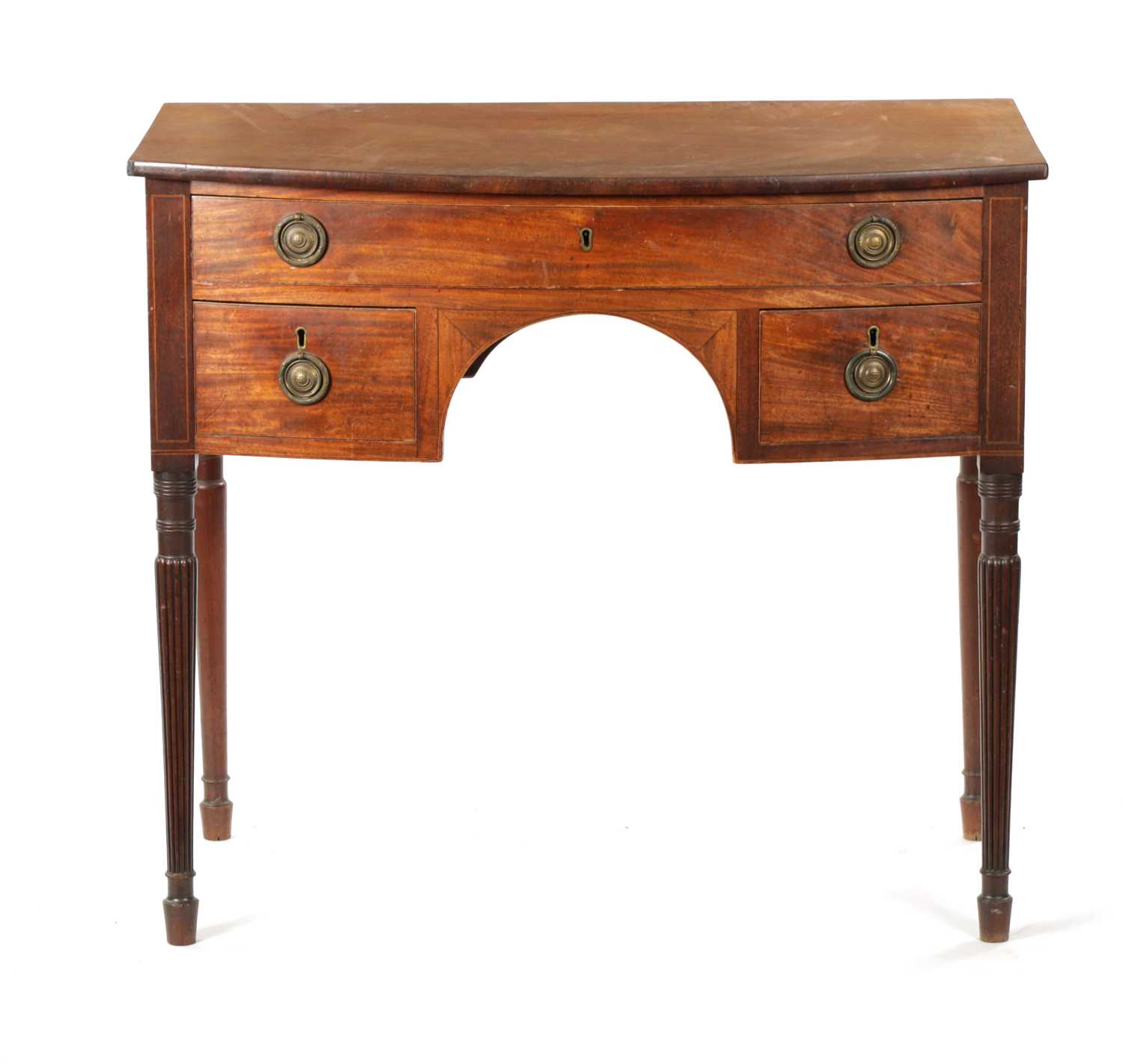 A REGENCY GILLOWS STYLE MAHOGANY BOW FRONTED SIDE TABLE