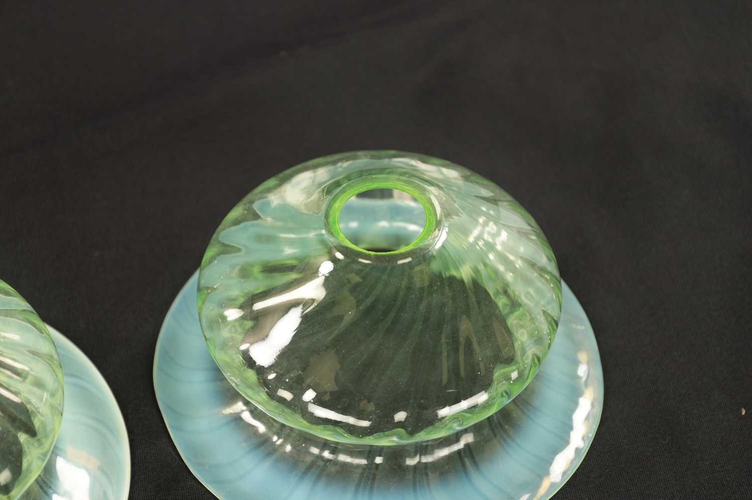 A SET OF THREE 19TH CENTURY VASELINE GLASS SHADES - Image 5 of 12