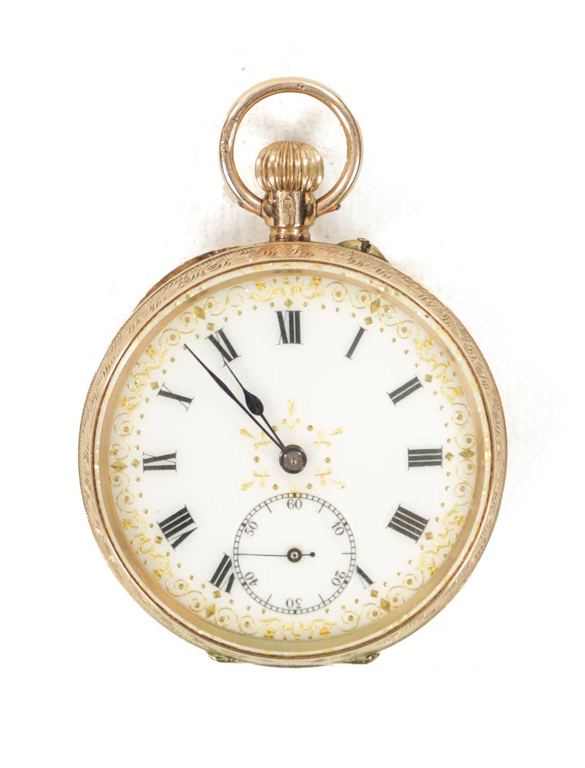 A 12CT GOLD CASED OPEN FACED FOB WATCH