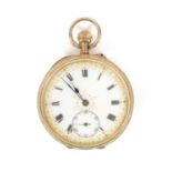 A 12CT GOLD CASED OPEN FACED FOB WATCH
