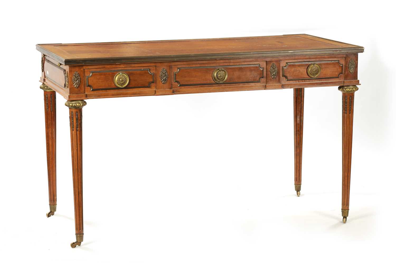 A 19TH CENTURY ORMOLU MOUNTED MAHOGANY EMPIRE STYLE WRITING TABLE