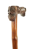 A RARE TWO HEADED GROTESQUE 19TH CENTURY AFRICAN WALKING STICK