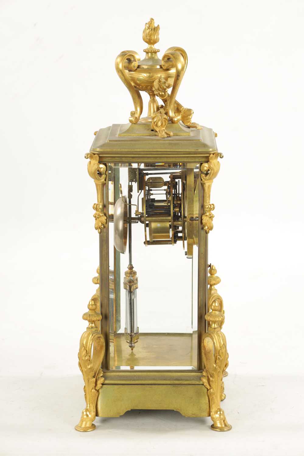 A LATE 19TH CENTURY FRENCH GILT BRASS FOUR-GLASS MANTEL CLOCK - Image 10 of 10