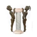 A 20TH CENTURY FIGURAL BRONZE AND MARBLE FOUNTAIN