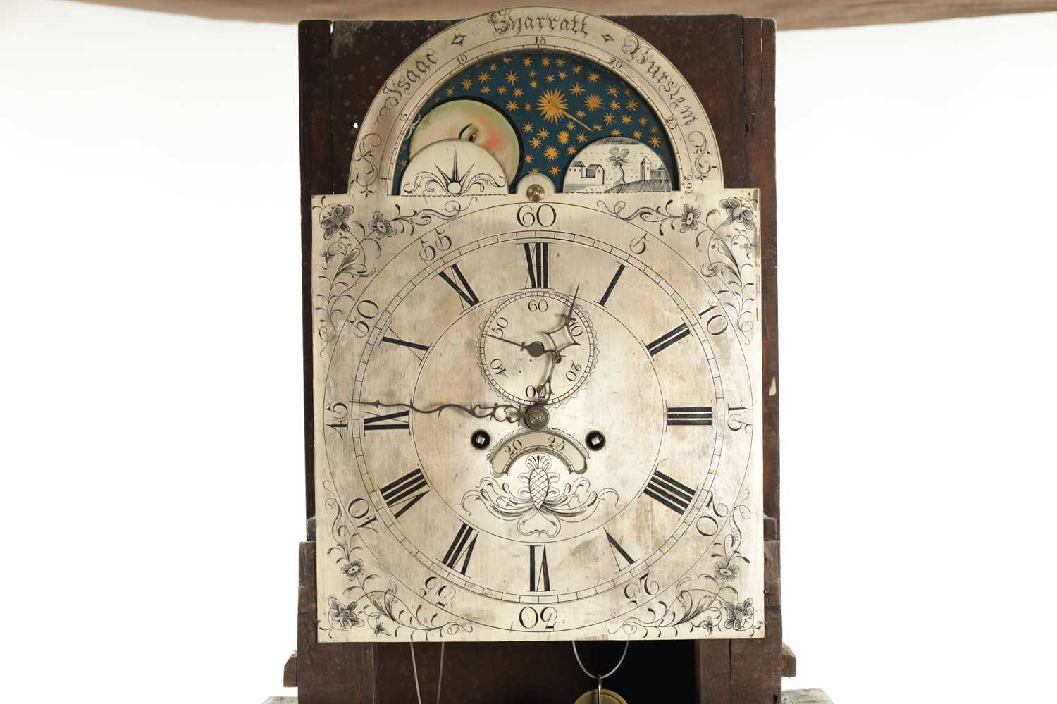 ISAAC SHARRATT, BURSLEM. A GEORGE III FIGURED MAHOGANY LONGCASE CLOCK - Image 5 of 7