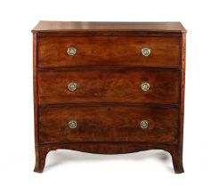 AN UNUSUAL LATE GEORGIAN FIGURED MAHOGANY INVERTED BOW FRONT CHEST OF DRAWERS