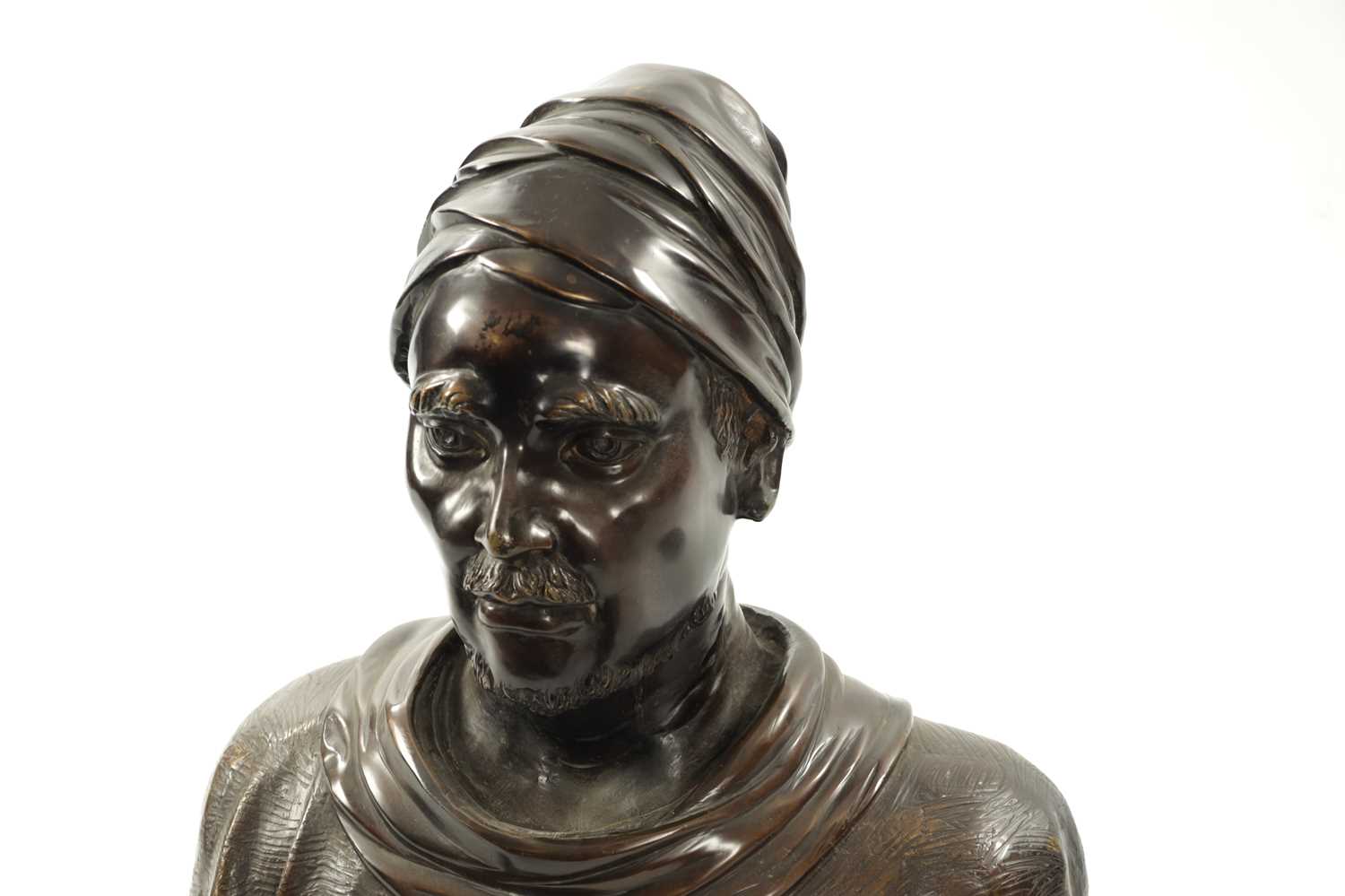 A LIFE SIZE PATINATED BRONZE BUST OF TURK - Image 2 of 5