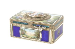 A LATE 19TH CENTURY SWISS SILVER AND ENAMEL SINGING AUTOMATON BIRD BOX