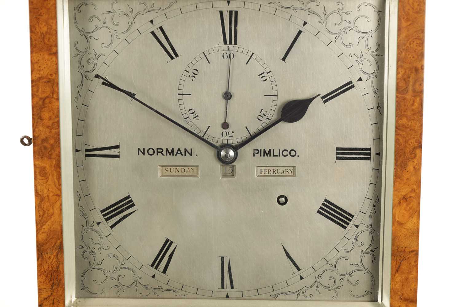 NORMAN, PIMLICO. A LARGE MID 19TH CENTURY BURR WALNUT CASED MONTH DURATION TABLE REGULATOR CLOCK - Image 4 of 14