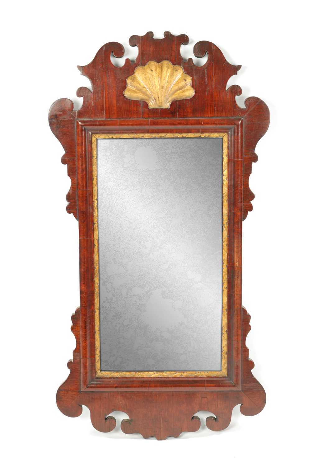 A SMALL 18TH CENTURY WALNUT HANGING MIRROR