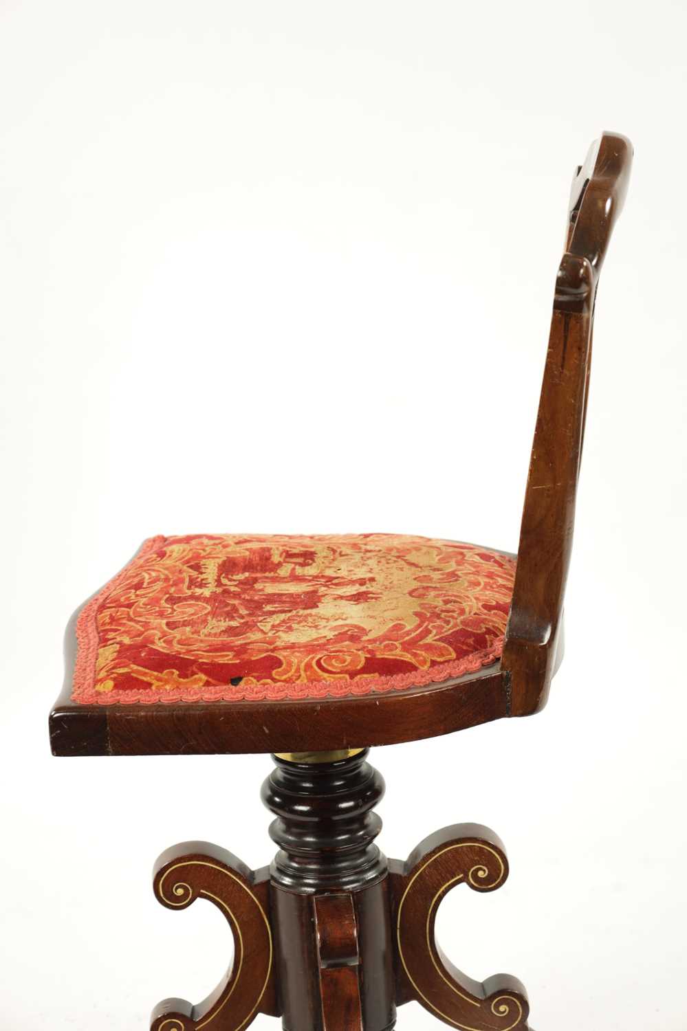 A 19TH CENTURY INLAID ROSEWOOD REVOLVING MUSIC CHAIR - Image 6 of 6