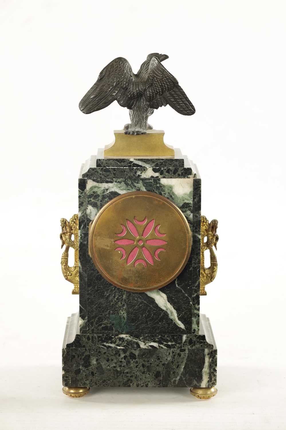 A LATE 19TH CENTURY FRENCH ANTICO VERDE MARBLE, BRONZE AND ORMOLU MANTEL CLOCK - Image 9 of 12